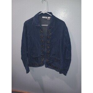 denim jean jacket embellishedwith metal brass circles L Hannah brand vintage